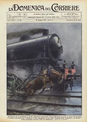 カザーレモルタラ鉄道の踏切で走る列車ですか？