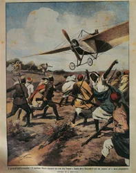 1912年9月22日付「La Domenica del Corriere」に掲載されたAchille Beltrame（1871-1945）によるアフリカキャンペーンで不時着を試みるMoizo大尉の表紙イラスト。