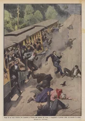 ブレーキを解除するためにフィレンツェに降りた電気路面電車の脱出、旅行者は彼ら自身を投げますか？