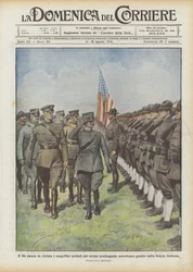 王はイタリアの額に到着した最初のアメリカ兵の壮大な兵士をレビューします