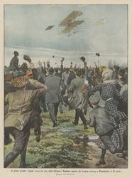 ある都市から別の都市への最初の大規模な空の旅、ポールハンは4月28日にロンドンの土地をマンチェスターに残しました