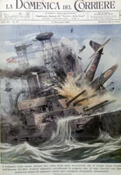 日本の特攻隊員が敵艦で爆発する - 『ラ・ドメニカ・デル・コリエーレ』、1943年11月21日