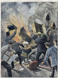 1907年のミディ・ワイン危機：ワインメーカーがベジエ（エロー）の市庁舎に放火した。1907年のAchille Beltrameのイラスト。
