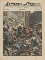 哀れなクリスマス、子供たちはベルリンのクリスマスおもちゃの窓に押し付けられ、ガラスの破片で負傷