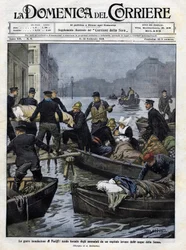 1910年2月の洪水時にパリで行われた病人の救出。domenica del corriere "の表紙。1910年2月13日 イラスト：Achille Beltrame