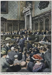 The grand procés: フィガロのディレクターを殺害したCaillaux夫人によるパリでの大規模なプロセ。"La Domenica del Corriere"、1914年11月22日から29日まで。