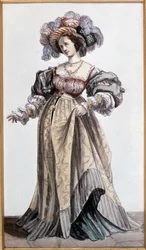 ヴィニーの恋人である女優マリー・ドルヴァル。デヴェリアの水彩画。Coll.フランシス・オーブレア（Francis Aubrère）。