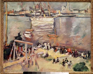 アントワープ港でコルベットに乗り込む オーソン・フリース（1879-1949）による絵画 1906年 個人蔵