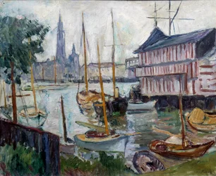 漁船のある池 Achille-Emile (Achille Emile) Othon Friesz (1879-1949) の絵画 20 世紀 Le Havre、Musee des Beaux Arts