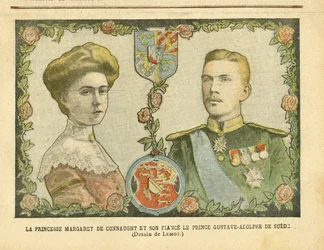 Achille Lemot (1846-1909)によるイラスト（Le Pelerin, 21/05/05） - Princess Margaret of Connaught and her fiance Prince Gustave-Adolphe of Sweden - Monarchy, Medal, Foreign Sovereign, Sweden - De Connaught Margaret (1882-1920), Gustave IV Adolphe of Swede