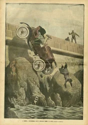 Achille Lemot (1846-1909) のイラスト（Le Pelerin, 05/05/07） - カンヌで、リーガル氏の自動車が海に落ちる - 雑学, 自動車, 海水浴場, 事故・災害