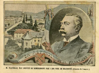 Achille Lemot (1846-1909)のイラスト（Le Pelerin, 07/02/04） - M. Flayelle, 1200の多数決でレミレモン副代表に選出 - 選挙, アルザス・ロレーヌ地方, Hemicycle副代表委員会, 愛国心, 戦線, レミレモン, ヴォージュ - 副代表, Flayelle