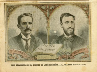Le Pelerin, 20/03/04のAchille Lemot (1846-1909)のイラスト - 教育の自由を守る二人 - 教育, 宗教信仰, カトリック - 教育の自由 - Ripert Jean-Baptiste (1870-1958), Raiberti Flaminus (1862-1929)