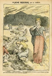 Achille Lemot (1846-1909)のイラスト（ル・ペレラン紙）26/06/04 - ヴィレーヌ作品 - 共和国 共和国, 宗教 信仰, 銀, 臣民会議所 半円形, ブロック・デ・ガーシュ - マリアンヌ, フランス (アレゴリー) - 洗濯/ランドリー