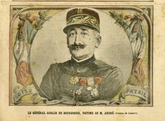 Achille Lemot (1846-1909)のイラスト（Le Pelerin, 27/03/04） - ブルゴーニュのゲスリン将軍、アンドレ氏の犠牲者 - Armee, Case of the cards - Andre Louis, General Generaux, Jules Henri Geslin of Burgundy (1812-1897)