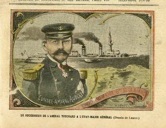 Achille Lemot (1846-1909)のイラスト（Le Pelerin, 27/08/05） - Touchard提督の後継者としての参謀本部 - Armee, Marine Marine Balneaire, Staff, Warships - Admiral 提督, Aubert Marie Jacques Charles (1848-1915), Touchard Philippe (18