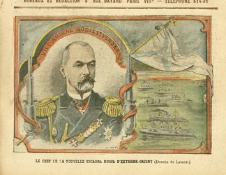 ル・ペルラン誌、30/04/05掲載、アシル・ルモー（1846-1909）による挿絵 - ロシア新極東艦隊の司令官 - ロシア、陸軍、海軍、海、海辺、軍艦 - 提督、提督たち、ロジェストヴェンスキー（ジノヴィー・ロジェストヴェンスキー）