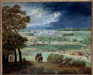 Le Chateau Neuf de Saint-Germain (Saint Germain en Laye) and the gardens, during the reconstruction of the terraces アダム・ファン・デル・ミューレン(1632-1690)による絵画 1664-1665 Sun.1,1x1,3 m パリ、カルナヴァレ美術館