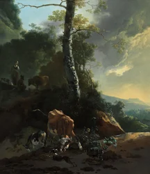 怒れる牛のいる風景