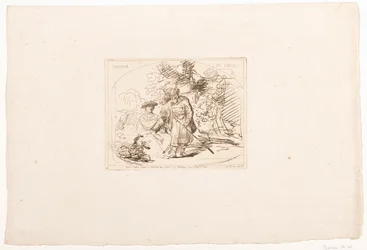 ユダはタマルにシグネットリングを与える Thamar et Judas (オブジェクトのタイトル) ウィーンのホフビブリオテークに保管されている、レンブラントの素描による 6 枚の版画 (シリーズ タイトル) Six estampes gravées d