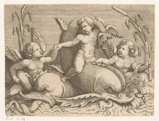 イルカと 3 つの putti