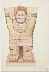メキシコ、チチェン・イッツァの球技場神殿Aの外室のカリアティッド（水彩画