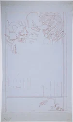 メキシコ・チチェン・イッツァ「ジャガーの上の神殿」東壁に描かれた壁画のコピー
 (赤インクと黒鉛で描かれた壁画)