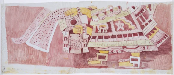 メキシコ、テオティワカン、カサ・デ・バリオス「司祭の家」の壁画の一部をコピー（水彩画