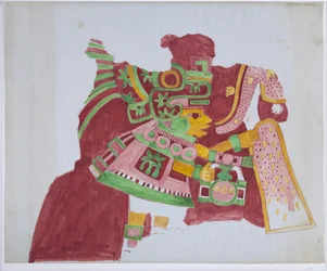 メキシコ、テオティワカン、テオパンカクスコの「カサ・デ・バリオス（司祭の家）」の壁画の一部をコピー（水彩、グラファイト
