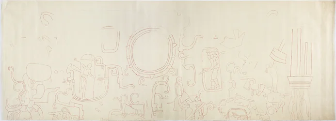 メキシコ、チチェン・イッツァ、ジャガーの上部神殿、北壁からの絵画 北部（赤インク、グラファイト