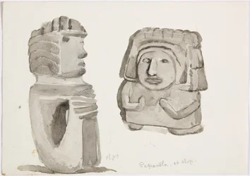 メキシコ、パパントラの石像（水彩画