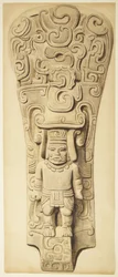 メキシコ・ベラクスの石製レリーフ（水彩・グラファイト
