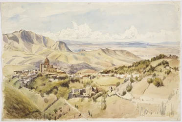 メキシコ、グアナフアト州、グアナフアト近郊の景色（水彩画