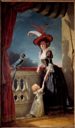 フランスのルイーズ・エリザベート（ルイ15世の娘）パルマ公爵夫人（1727-1759）とその息子ドン・フェルディナンド（1751-1802）の足元の肖像 画：アデレード・ラビル・ギアール（1749-1803） 1788年 日の丸。2,72x1,6 m