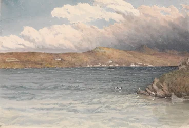 フォークランド諸島、ポート・スタンレーの入植地、1849年5月（水彩画）