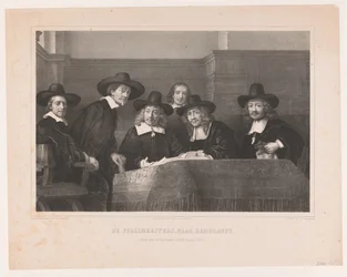 De Staalmeesters: アムステルダムの生地メーカーのギルドのスチール マスター (waarijns) の大学 De Staalmeesters, after Rembrandt / Premium plate der Kunstkronijk, 第 16 巻 (1854) (オブジェクトのタイトル)