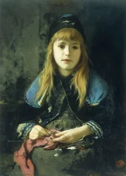 編み物をする若い女の子