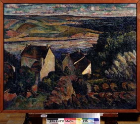 南国の風景。 （南の風景）。 アドルフ・イスラエルヴィッチ・ミルマン（1886-1930）による絵画、キャンバスに油彩