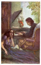 音楽家・作曲家のフレデリック・ショパンとジョージ・サンド by Adolf Karpellus（カラーリトグラフ