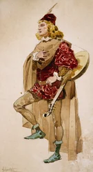 ザネットのためのアドルフォ・ホーエンシュタイン（1854-1928）による衣装スケッチ、ピエトロ・マスカーニ（1863-1945）によるオペラ