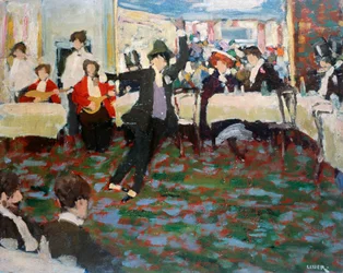 モーリス・シュヴァリエ、アドルフォ・レヴィエ（1873-1953）作、厚紙に油彩、49x60cm。イタリア、20世紀。