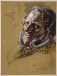 国務大臣フォン・パトウ、正面から見た四分の三面胸像、左：左向きの横顔、絵画『ケーニヒスベルクにおけるヴィルヘルム1世の戴冠式』のための肖像習作