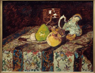 白いピッチャーのある静物画アドルフ・モンティチェリ（1824-1886）の絵画