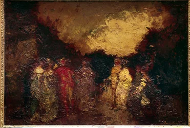 夕暮れの公園を歩く アドルフ・モンティチェリ（1824-1886）の絵画 19世紀 日0.46 X 0.64 m パリ、ルーヴル美術館