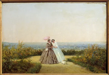 庭の女性たちアドルフ・ポテモン（1828-1883）の絵画