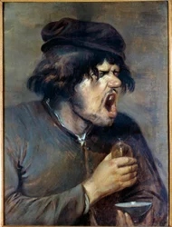 悪い医者 薬を飲みながら登っていく男。エイドリアン・ブローウェル（1605-1638）の絵画（ec.flam.） 17世紀 ディジョン、ボザール美術館