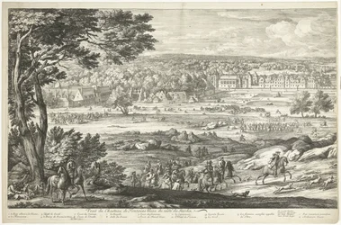 フォンテーヌブロー城の眺め（左ページ） Veuë du Chasteau de Fontainebleau du costé du Jardin (オブジェクトのタイトル)