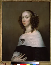 Portrait de femme (女性の肖像)。 Adriaen Hannemann の絵画 (Adrien Hanneman)
