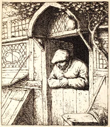 ドアにもたれかかった男、1672年頃（エッチング）