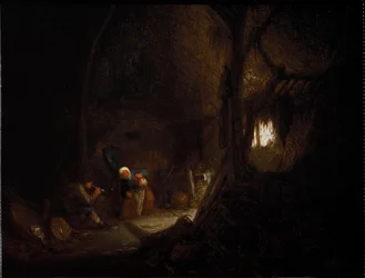 納屋の中の農民家族（油彩・キャンバス